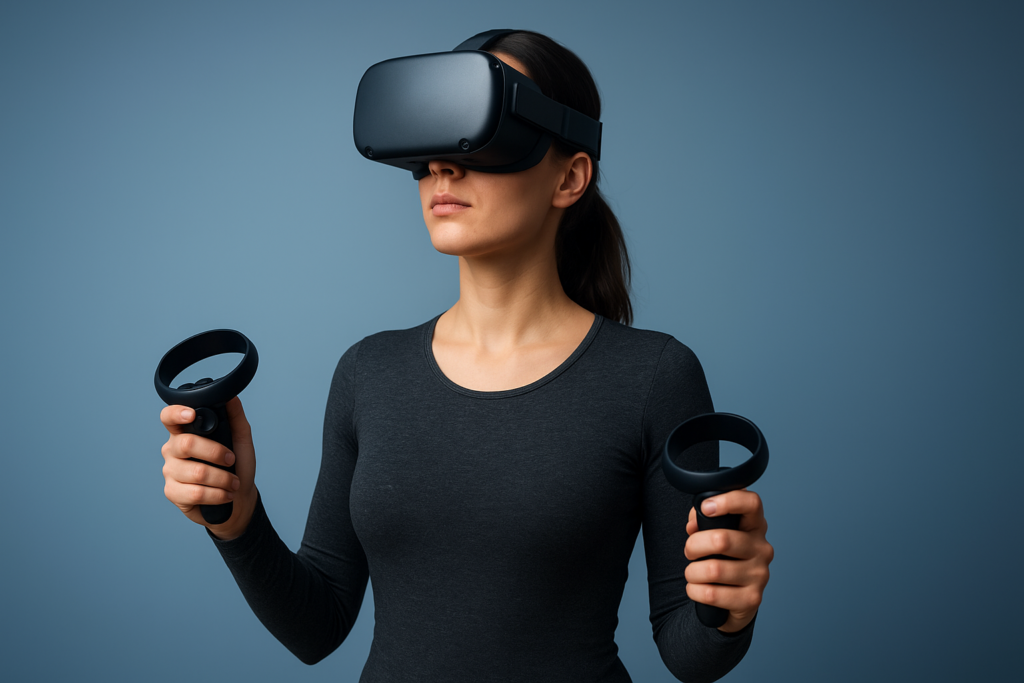 Donna con visore VR e controller